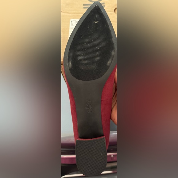 Gently worn cranberry, suede 2 1/2 inch heel. Size 12M, runs large. In box. - Picture 2 of 3